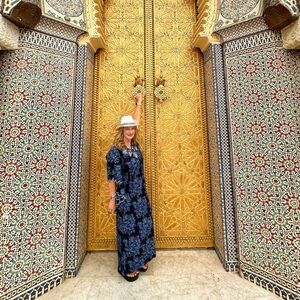 Vintage Hawaiian blue floral cotton kaftan M